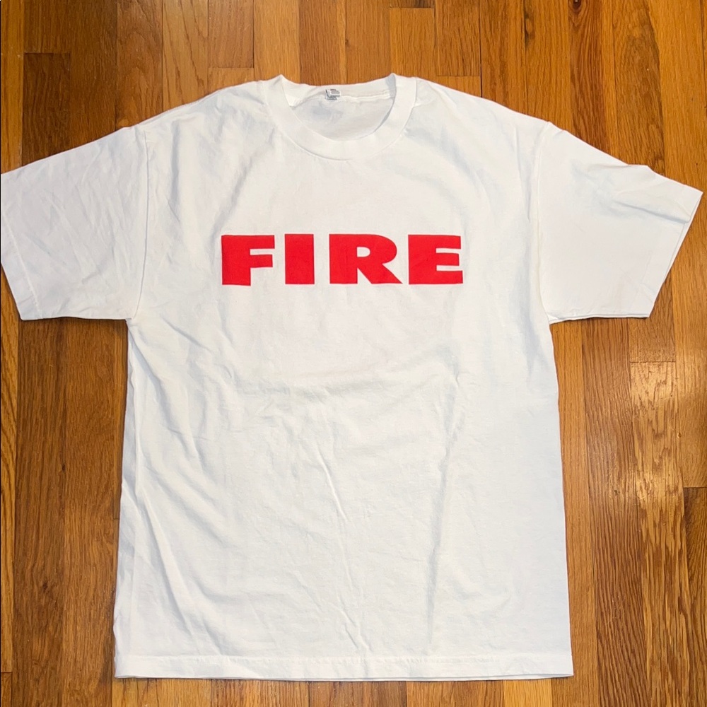 Alstyle White Tee with Bold Red 'FIRE' Print